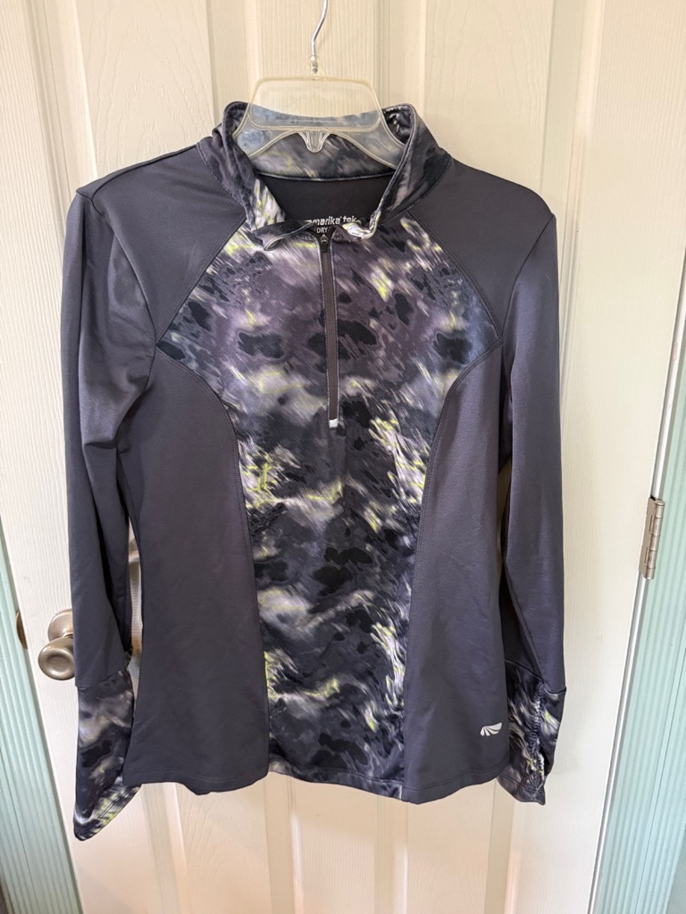 Marika Gray and Black Patterned Quarter-Zip with Yellow Accents